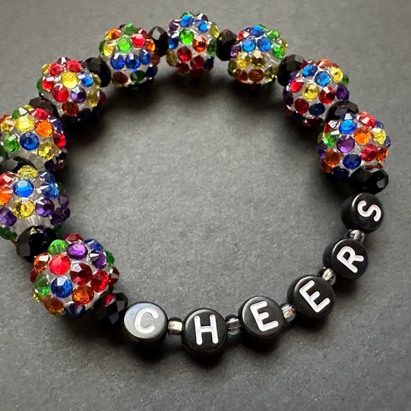 CHEERS Bracelet Rainbow Multicolored Rhinestone Beads New Years Eve Party - Picture 4 of 4